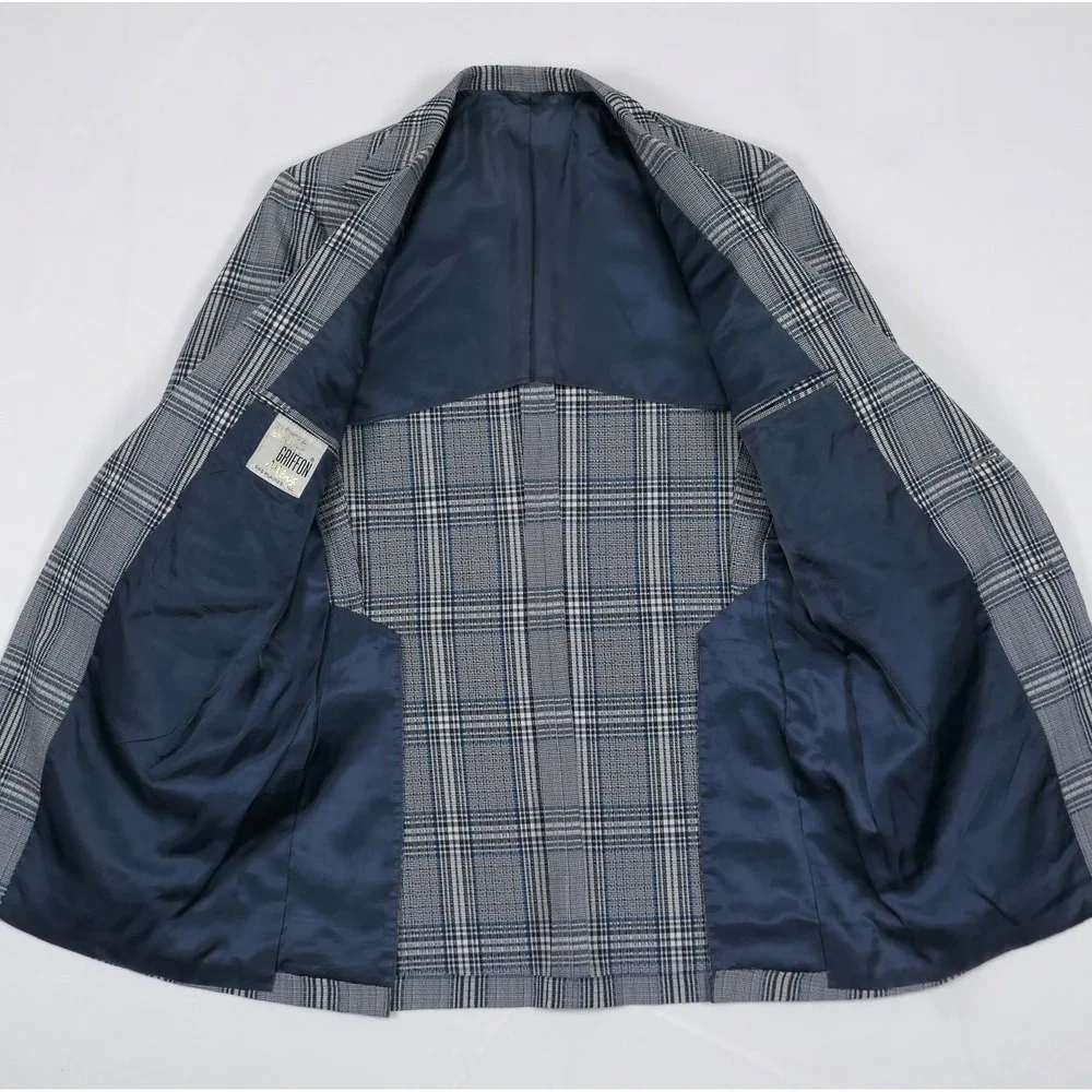 VTG 1970s Plaid 2 Pc Suit 38R 33 x33 Flare Leg Retro Griffon Allens USA Made